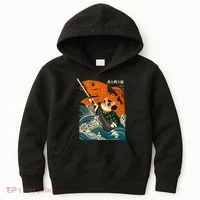 Samurai Cat And Koi Fish Anime Kids Hoodie thumb 0