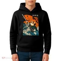 Samurai Cat And Koi Fish Anime Kids Hoodie thumb 4