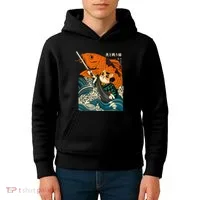 Samurai Cat And Koi Fish Anime Kids Hoodie thumb 4