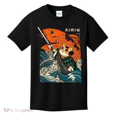 Samurai Cat And Koi Fish Anime Kids T-Shirt