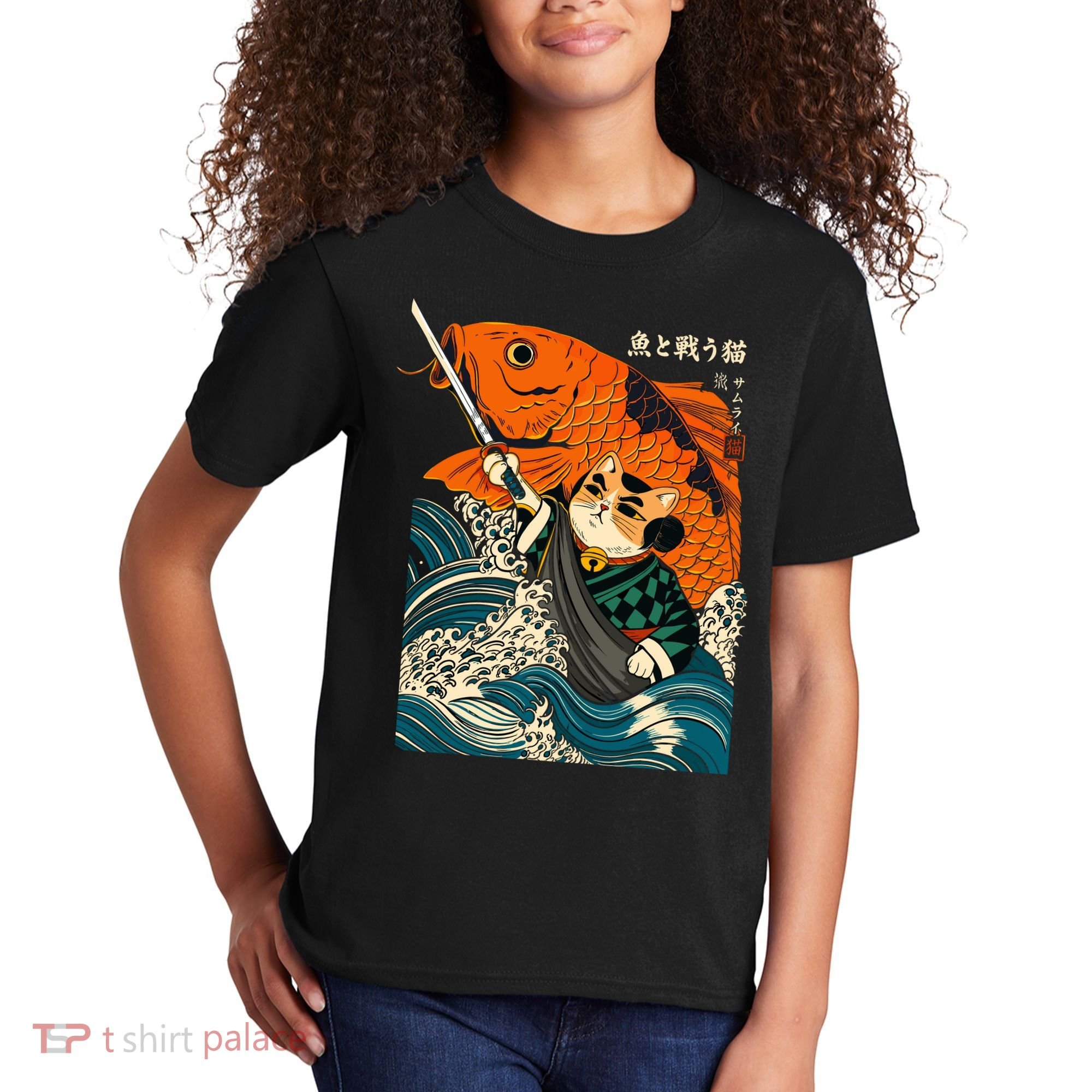 Samurai Cat And Koi Fish Anime Kids T-Shirt