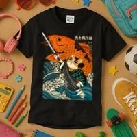Samurai Cat And Koi Fish Anime Kids T-Shirt thumb 3