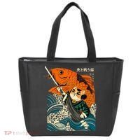 Samurai Cat And Koi Fish Anime Tote Bag thumb 0