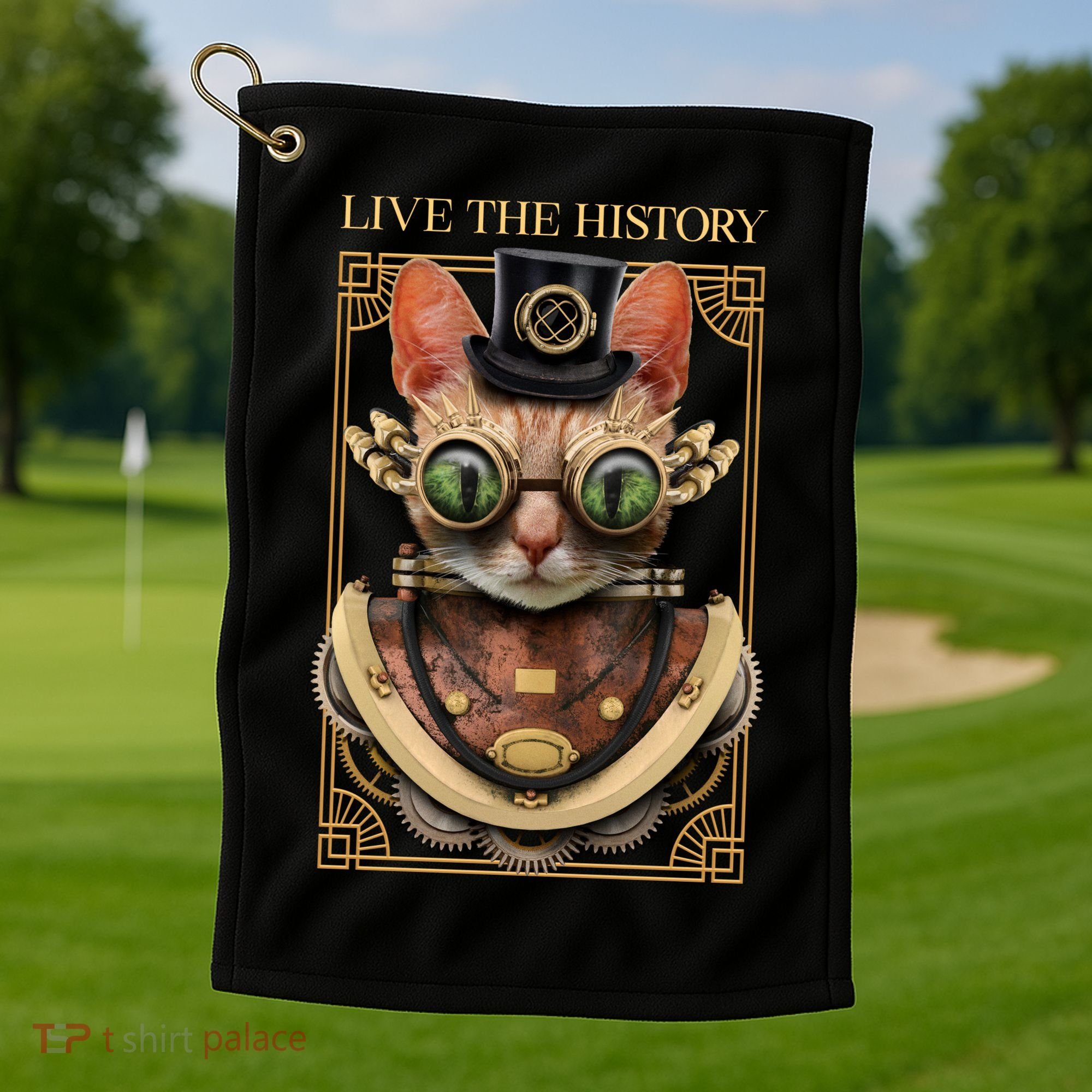 Steampunk Cat Animal Bizarre Golf Towel