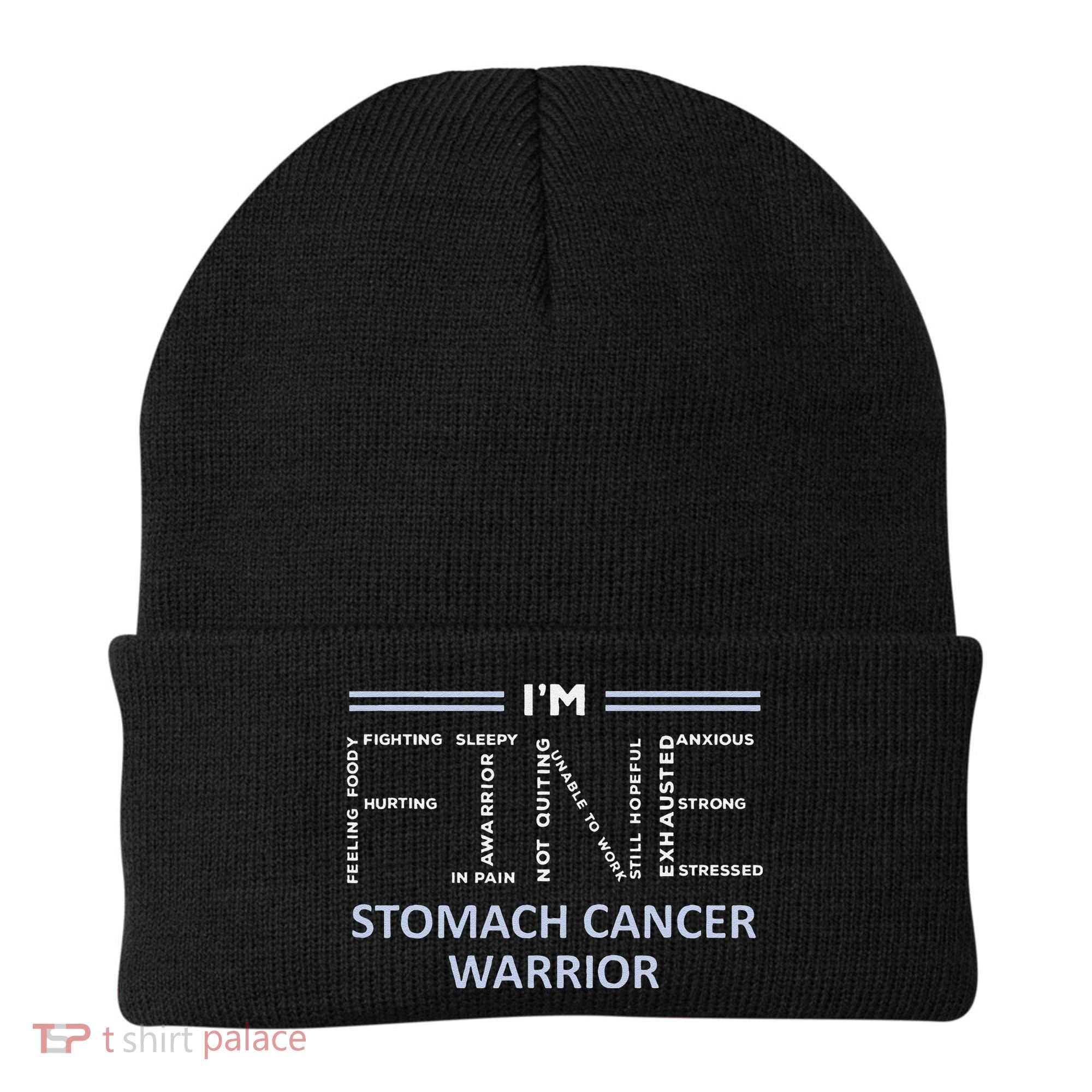 Stomach Cancer Awareness I´M Fine Periwinkle Ribbon Fighter Beanie