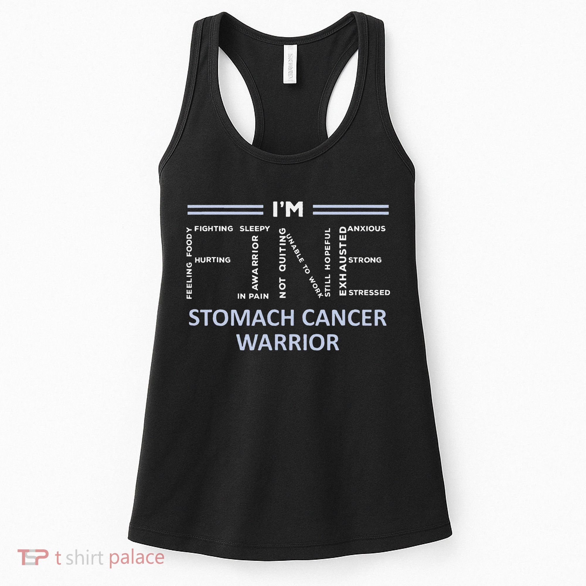 Stomach Cancer Awareness I´M Fine Periwinkle Ribbon Fighter Women's Tank Top