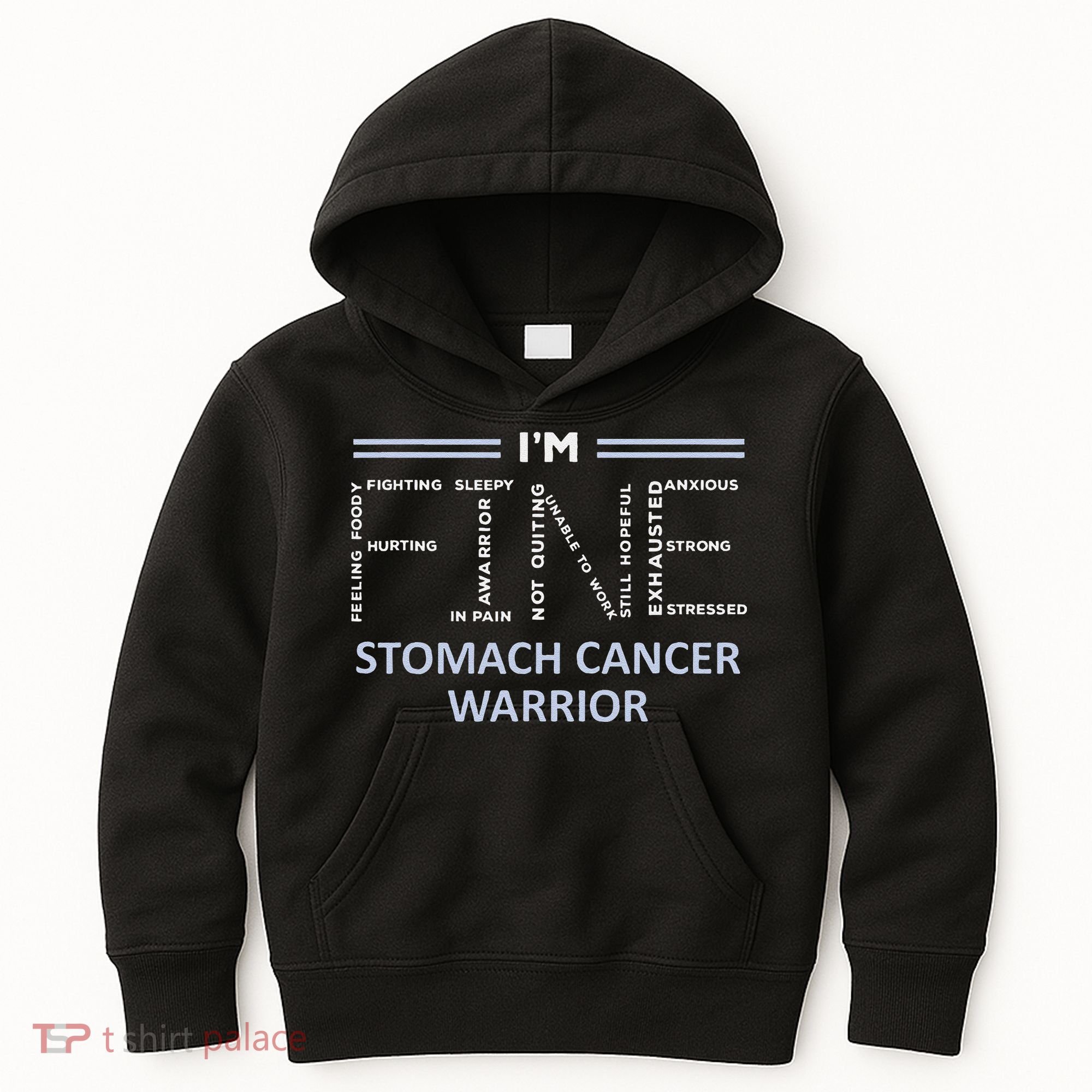 Stomach Cancer Awareness I´M Fine Periwinkle Ribbon Fighter Kids Hoodie