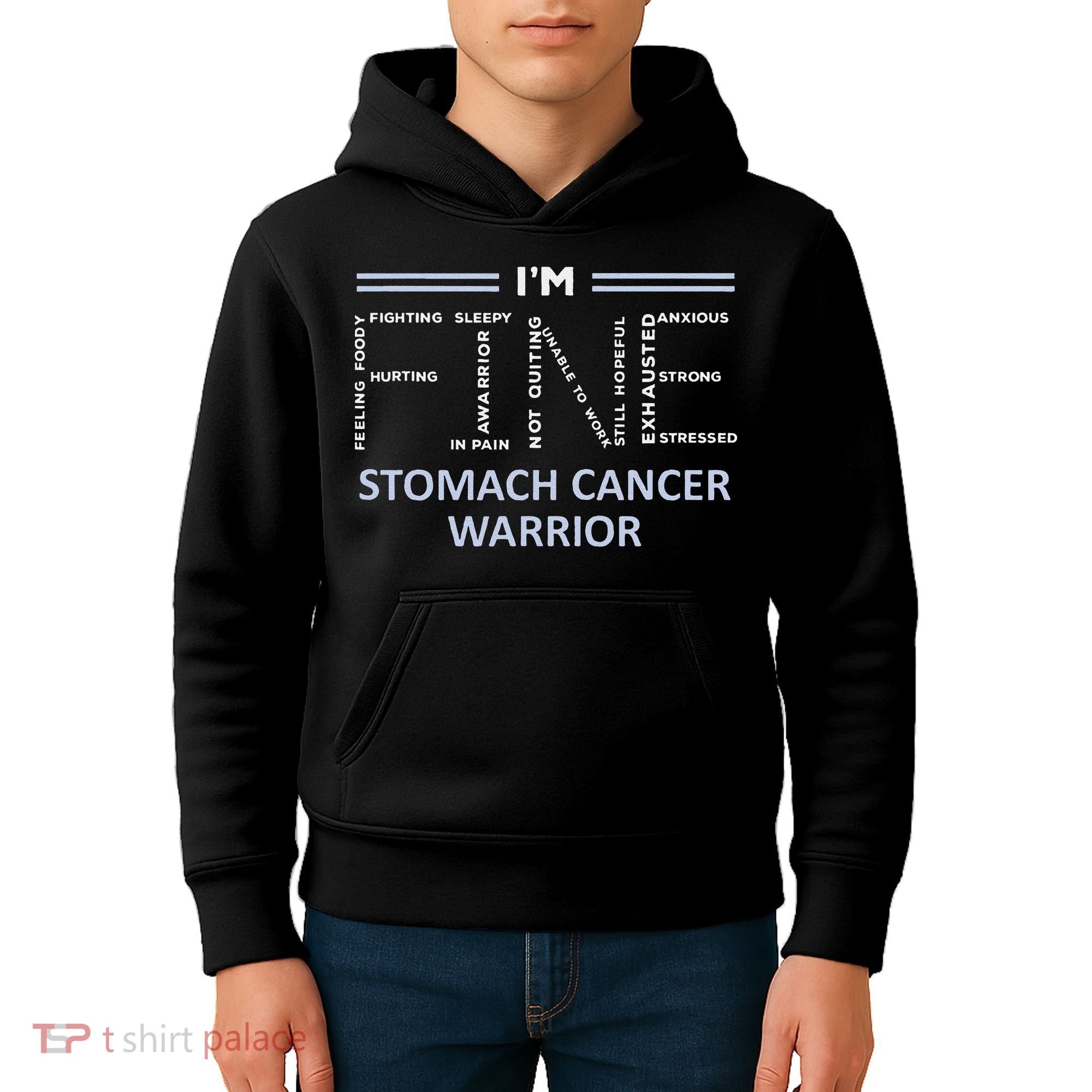 Stomach Cancer Awareness I´M Fine Periwinkle Ribbon Fighter Kids Hoodie