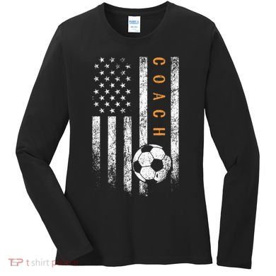 Soccer Coach American Flag Design Soccer Trainer Coaching Women's Long Sleeve Shirt
