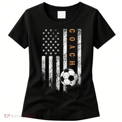 Soccer Coach American Flag Design Soccer Trainer Coaching Women's T-Shirt