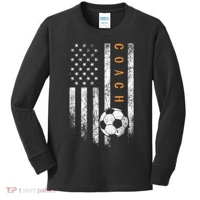 Soccer Coach American Flag Design Soccer Trainer Coaching Kids Long Sleeve Shirt