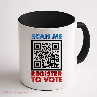 Scan Me QR Code Register To Vote Coffee Mug back