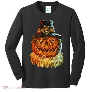 Scarecrow Pumpkin Halloween Kids Long Sleeve Shirt