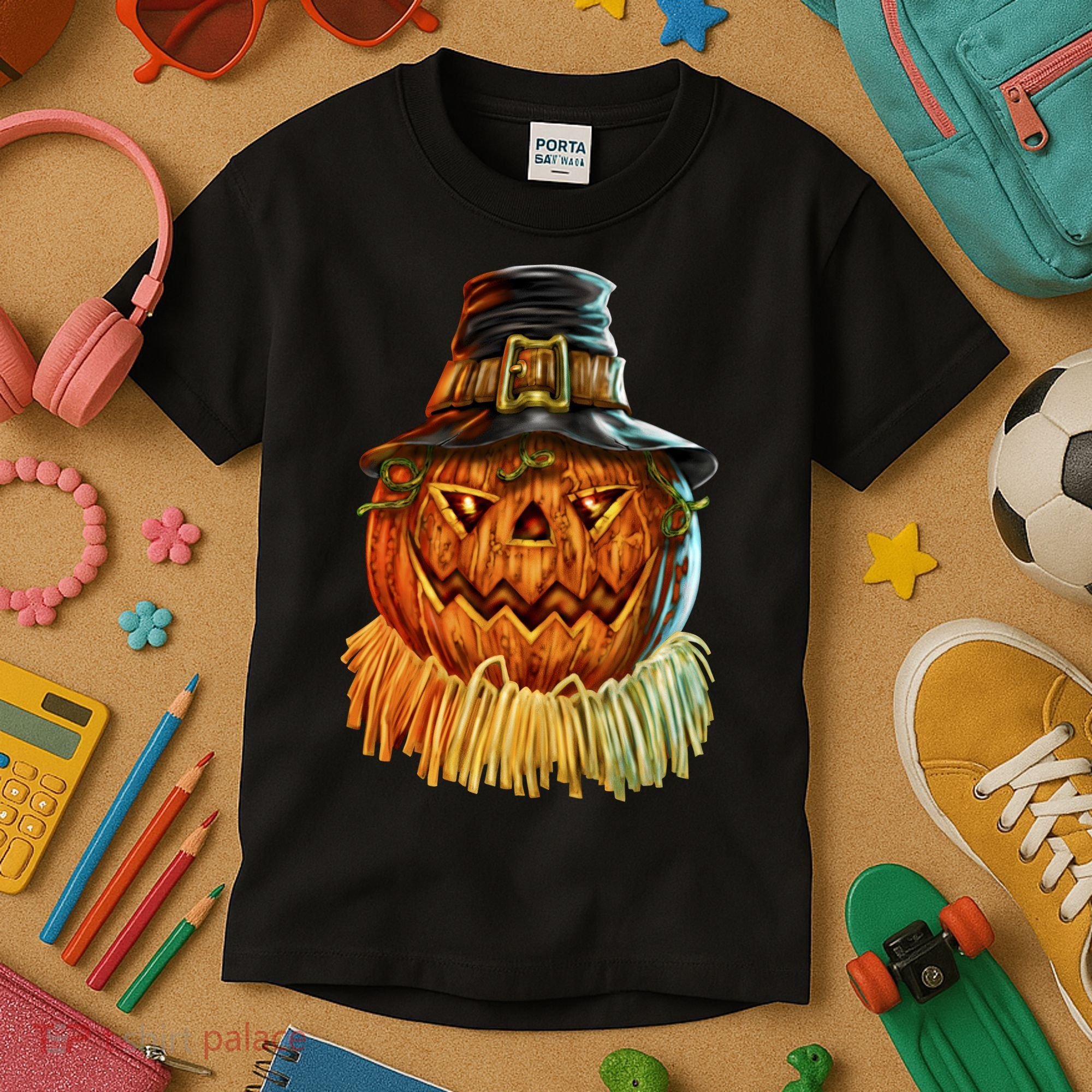 Scarecrow Pumpkin Halloween Kids T-Shirt