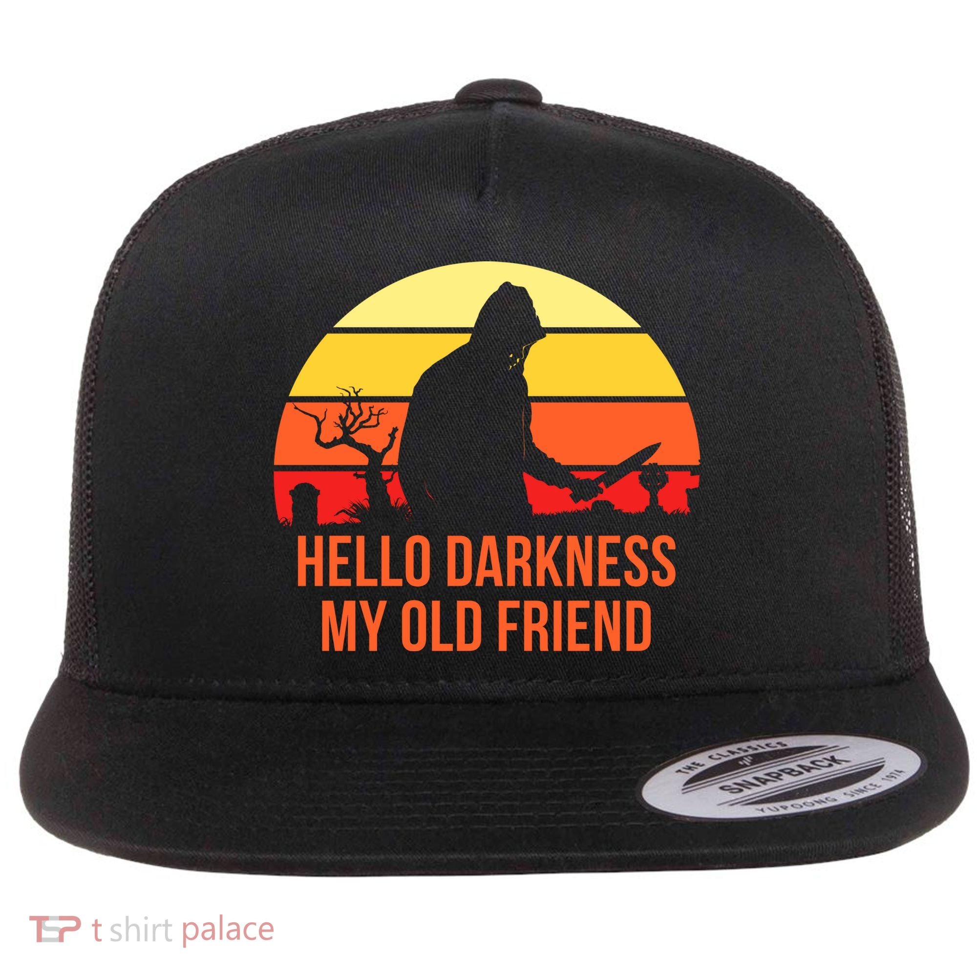 Scary Hello Darkness My Old Friend Flat Bill Trucker Hat