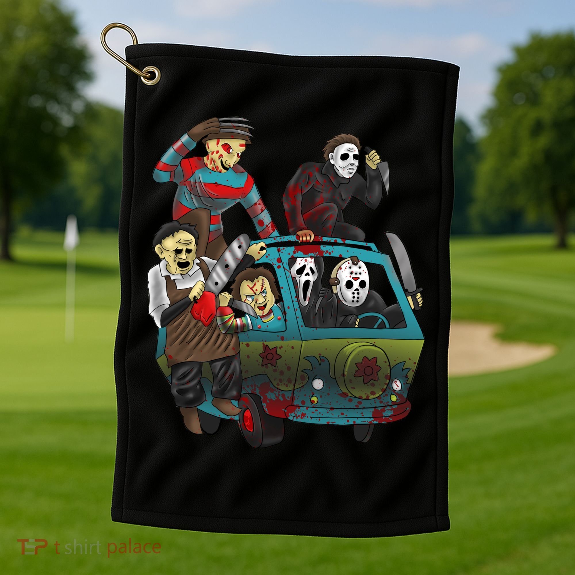 Scary Holocaust Machine Van Movie Characters Golf Towel