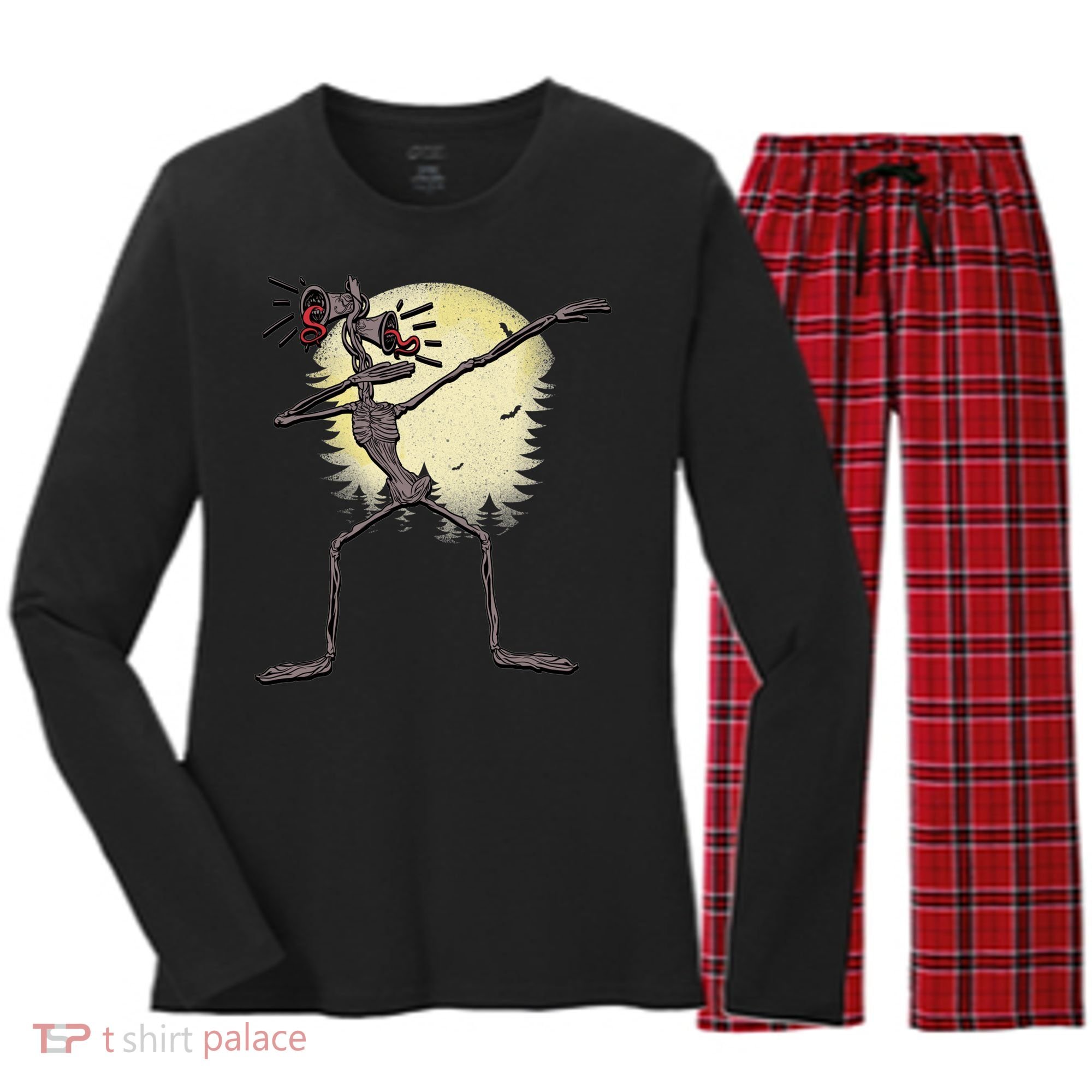 Scary Siren Head Monster Dabbing Women's Long Sleeve Flannel Pajama Set 