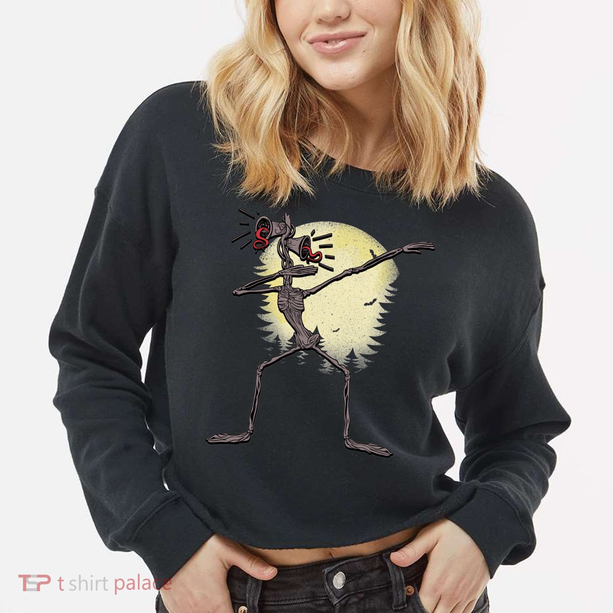 Scary Siren Head Monster Dabbing Cropped Pullover Crew