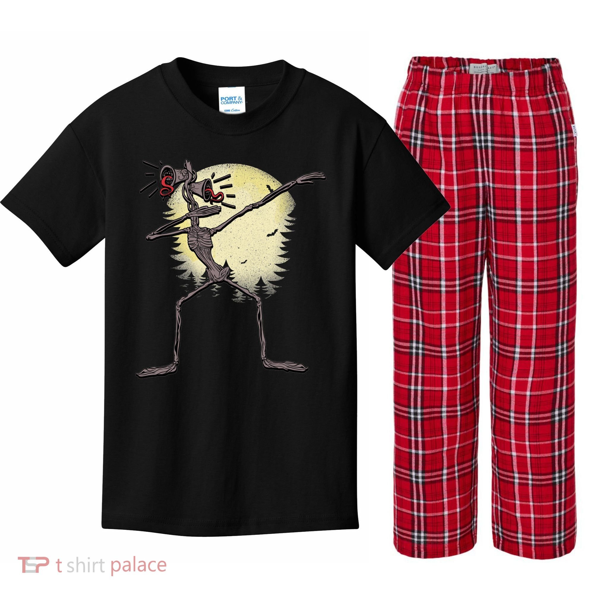 Scary Siren Head Monster Dabbing Kids Plaid Pajama Set
