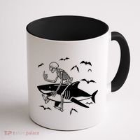 Scary Skeleton Riding Shark Coffee Mug thumb 1