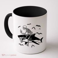 Scary Skeleton Riding Shark Coffee Mug thumb 0