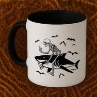 Scary Skeleton Riding Shark Coffee Mug thumb 2