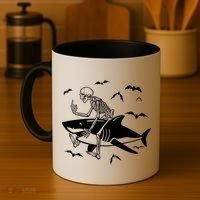 Scary Skeleton Riding Shark Coffee Mug thumb 4