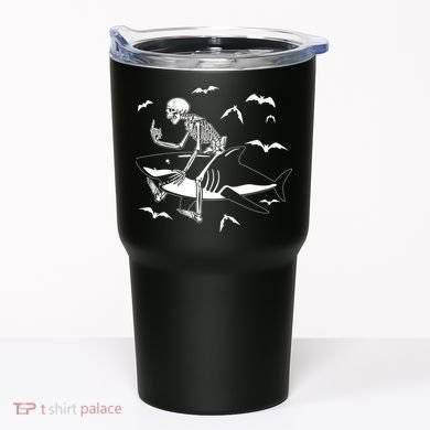 Scary Skeleton Riding Shark Tumbler