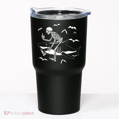 Scary Skeleton Riding Shark Tumbler