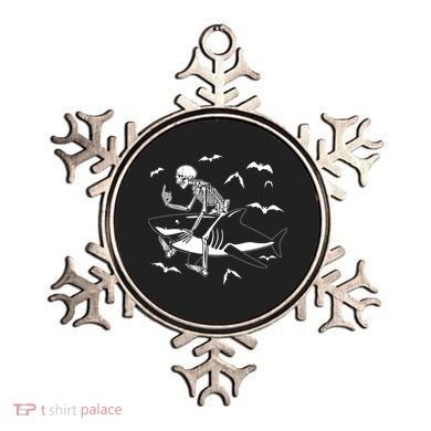 Scary Skeleton Riding Shark Ornament