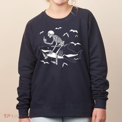 Scary Skeleton Riding Shark Women's Sweatshirt