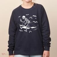 Scary Skeleton Riding Shark Women's Sweatshirt thumb 0