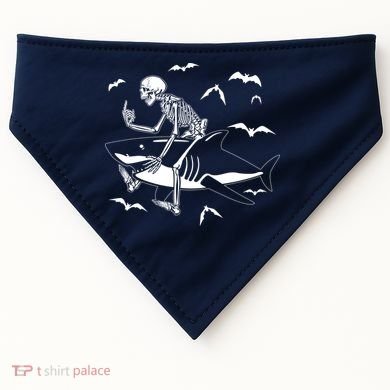 Scary Skeleton Riding Shark USA-Made Doggie Bandana