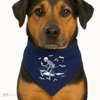 Scary Skeleton Riding Shark USA-Made Doggie Bandana thumb 1
