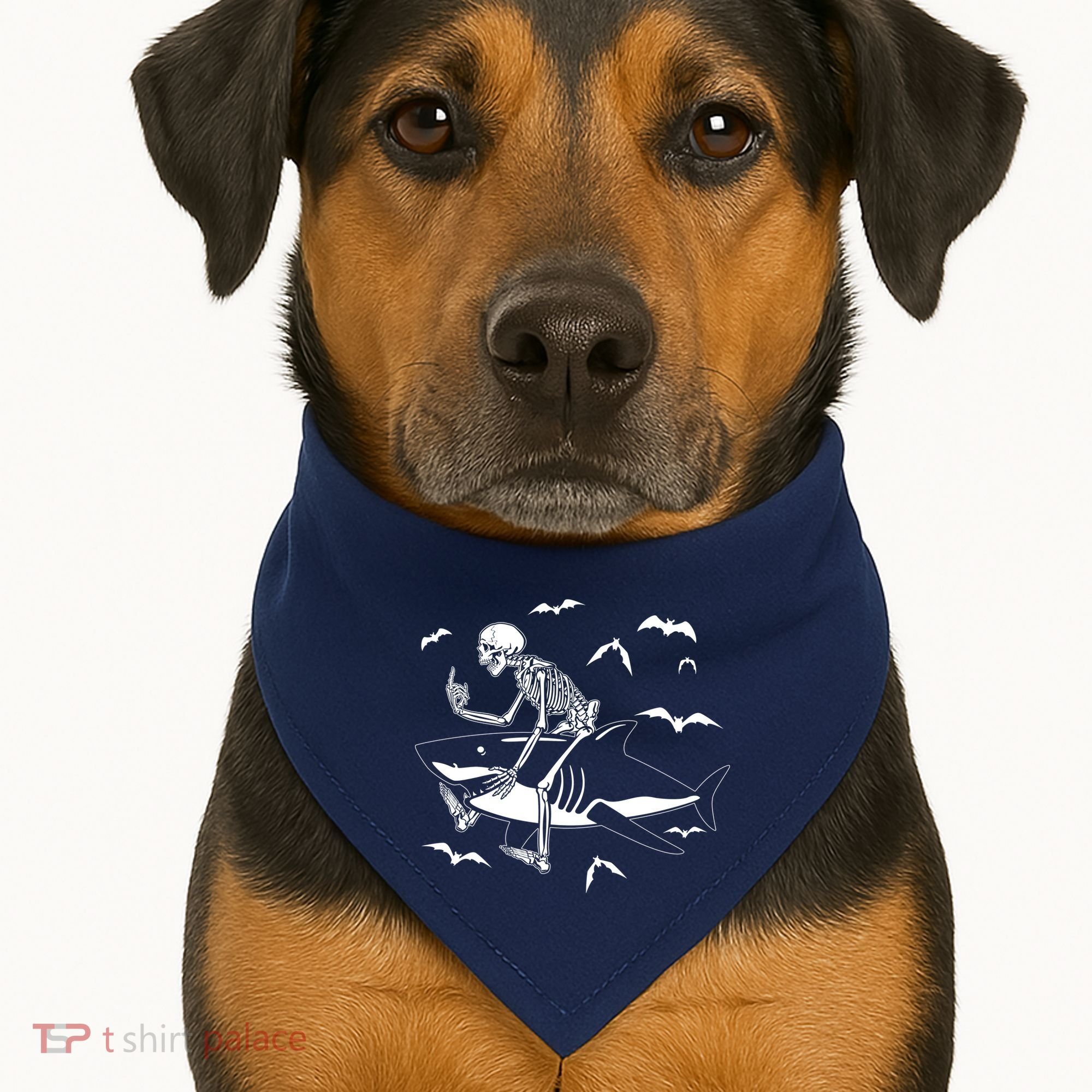 Scary Skeleton Riding Shark USA-Made Doggie Bandana