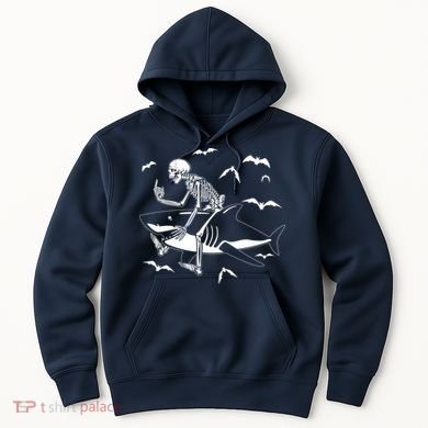 Scary Skeleton Riding Shark Hoodie