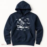 Scary Skeleton Riding Shark Hoodie thumb 0