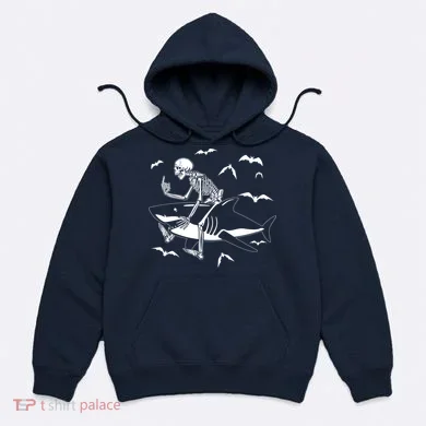 Scary Skeleton Riding Shark Hoodie