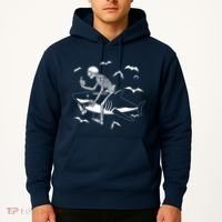 Scary Skeleton Riding Shark Hoodie thumb 2
