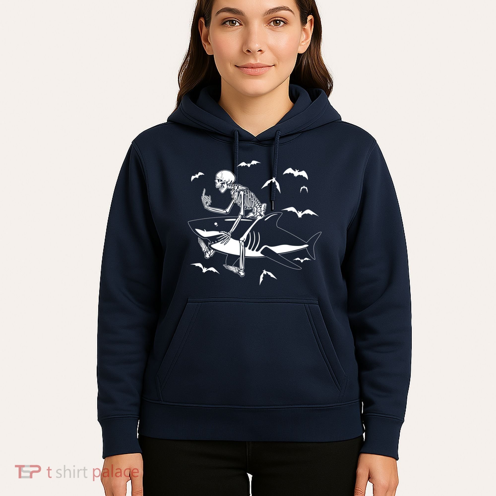 Scary Skeleton Riding Shark Hoodie