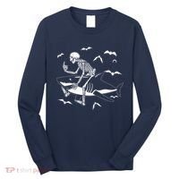 Scary Skeleton Riding Shark Long Sleeve Shirt thumb 0