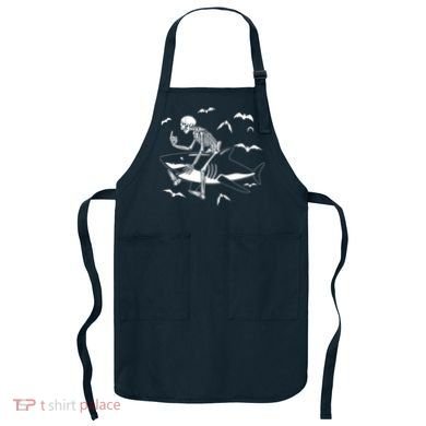 Scary Skeleton Riding Shark Apron