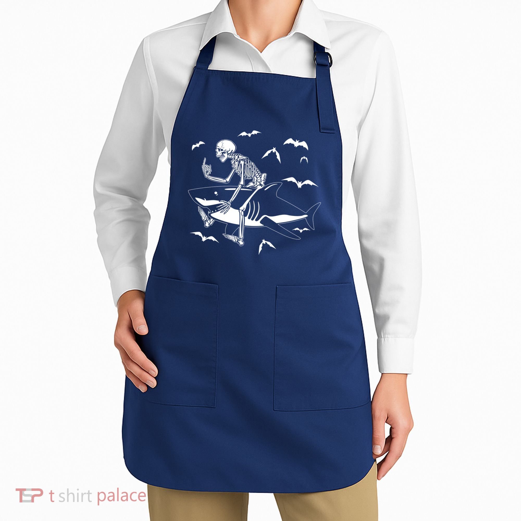 Scary Skeleton Riding Shark Apron