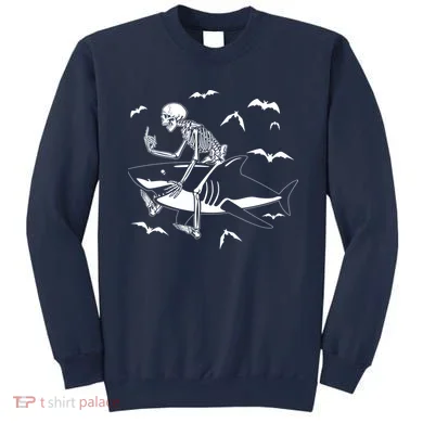 Scary Skeleton Riding Shark Sweatshirt