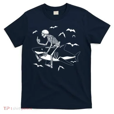 Scary Skeleton Riding Shark T-Shirt