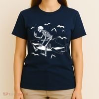 Scary Skeleton Riding Shark T-Shirt thumb 4