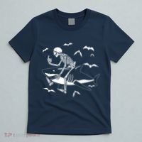 Scary Skeleton Riding Shark T-Shirt thumb 5