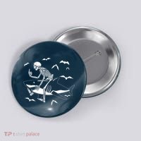 Scary Skeleton Riding Shark Button thumb 0