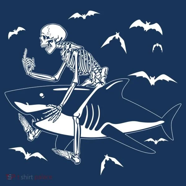 Scary Skeleton Riding Shark Bucket Hat