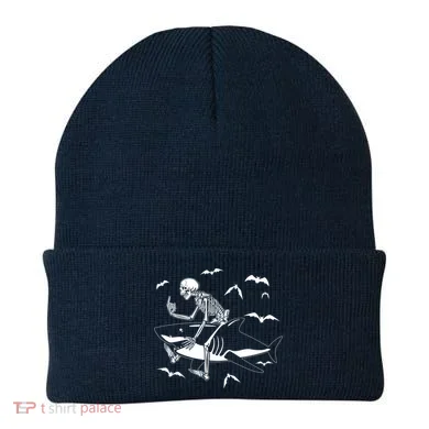 Scary Skeleton Riding Shark Beanie